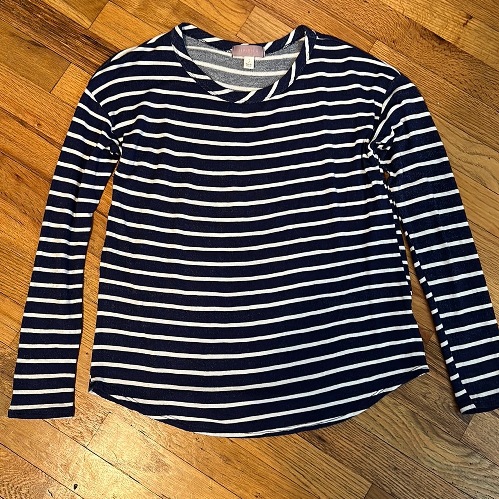 Navy and white striped long sleeve top